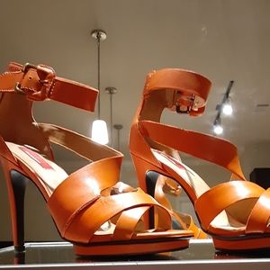 Whimsical leather orange heel